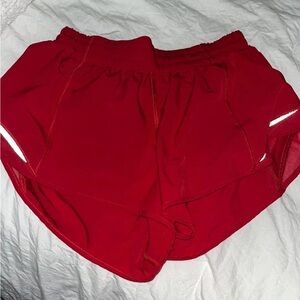red lululemon LR hotty hot shorts 2.5 inseam